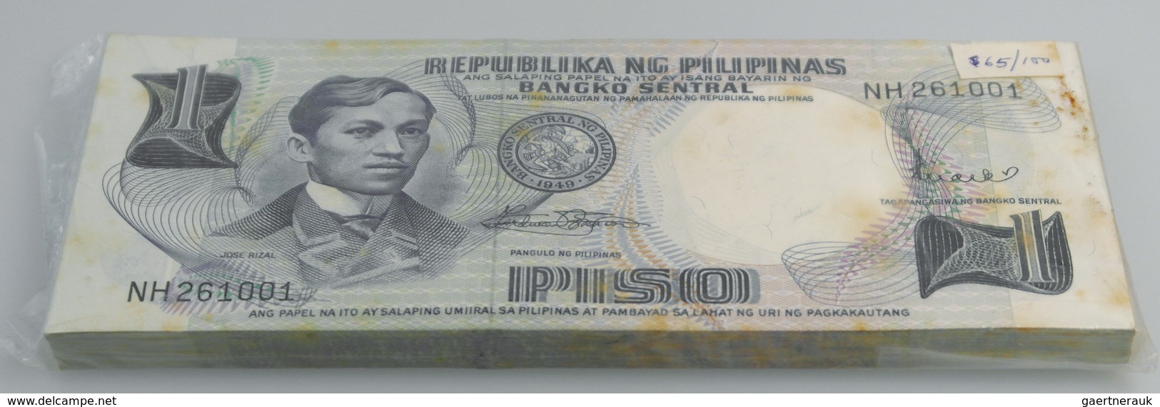 02838 Philippines / Philippinen: Bundle With 100 Pcs. Philippines 1 Piso ND(1967), P.142h In VF To XF - Philippines