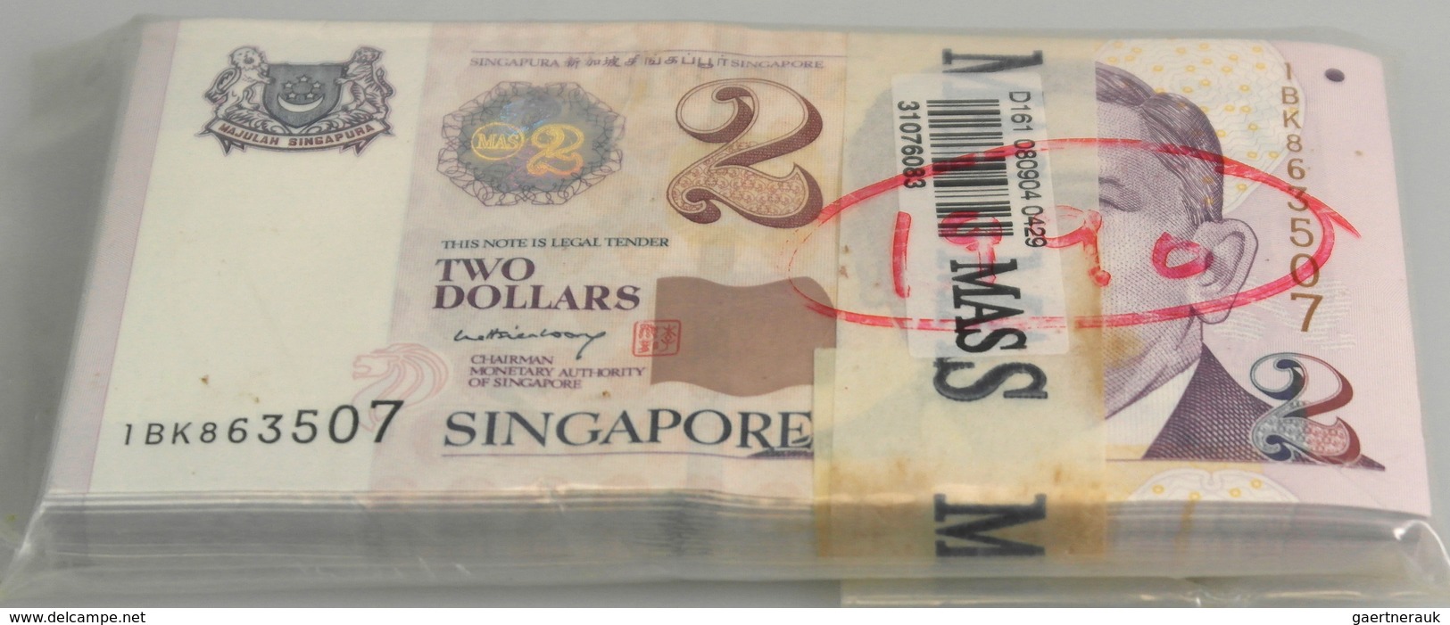 02853 Singapore / Singapur: Bundle Of 100 Pcs. 2 Dollars ND(2005), P.45A In UNC (100 Pcs.) - Singapore