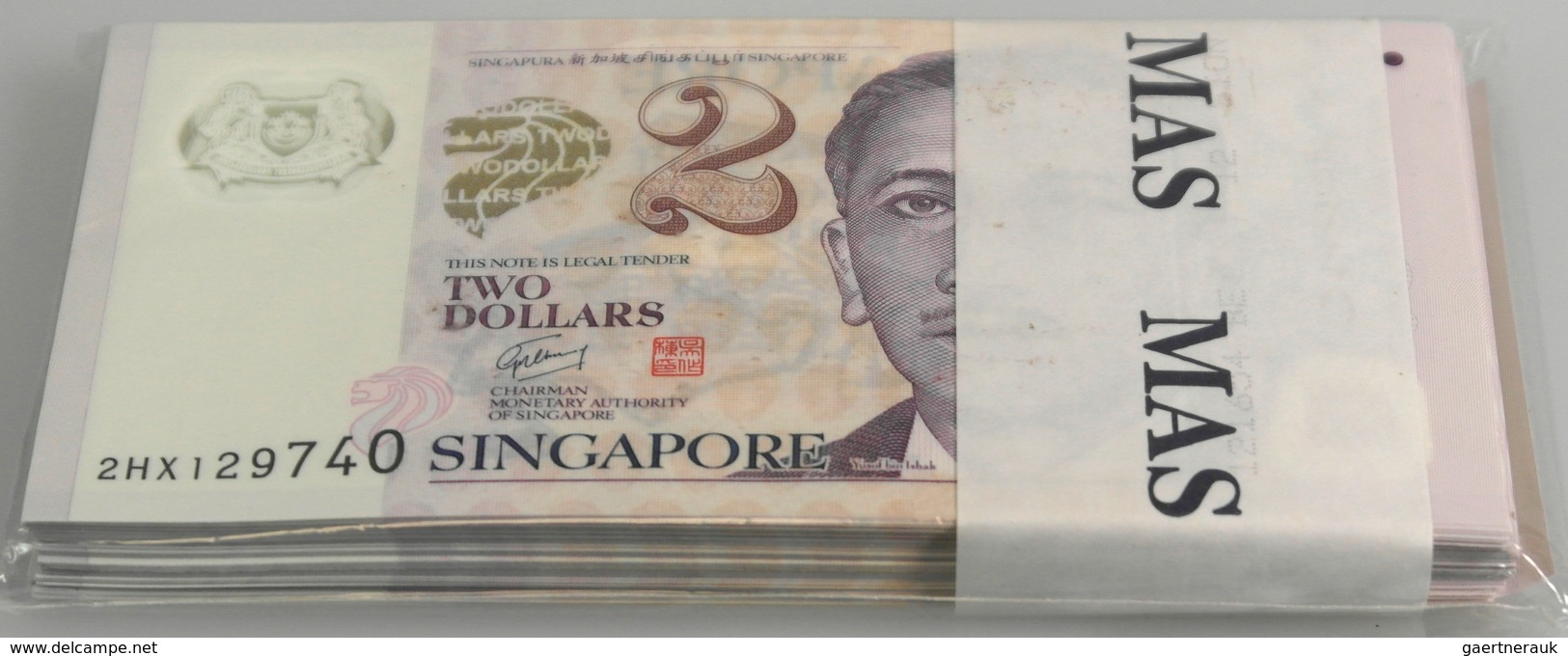 02855 Singapore / Singapur: Bundle Of 100 Pcs. 2 Dollars ND(2006-2015), P.46a In UNC (100 Pcs.) - Singapore