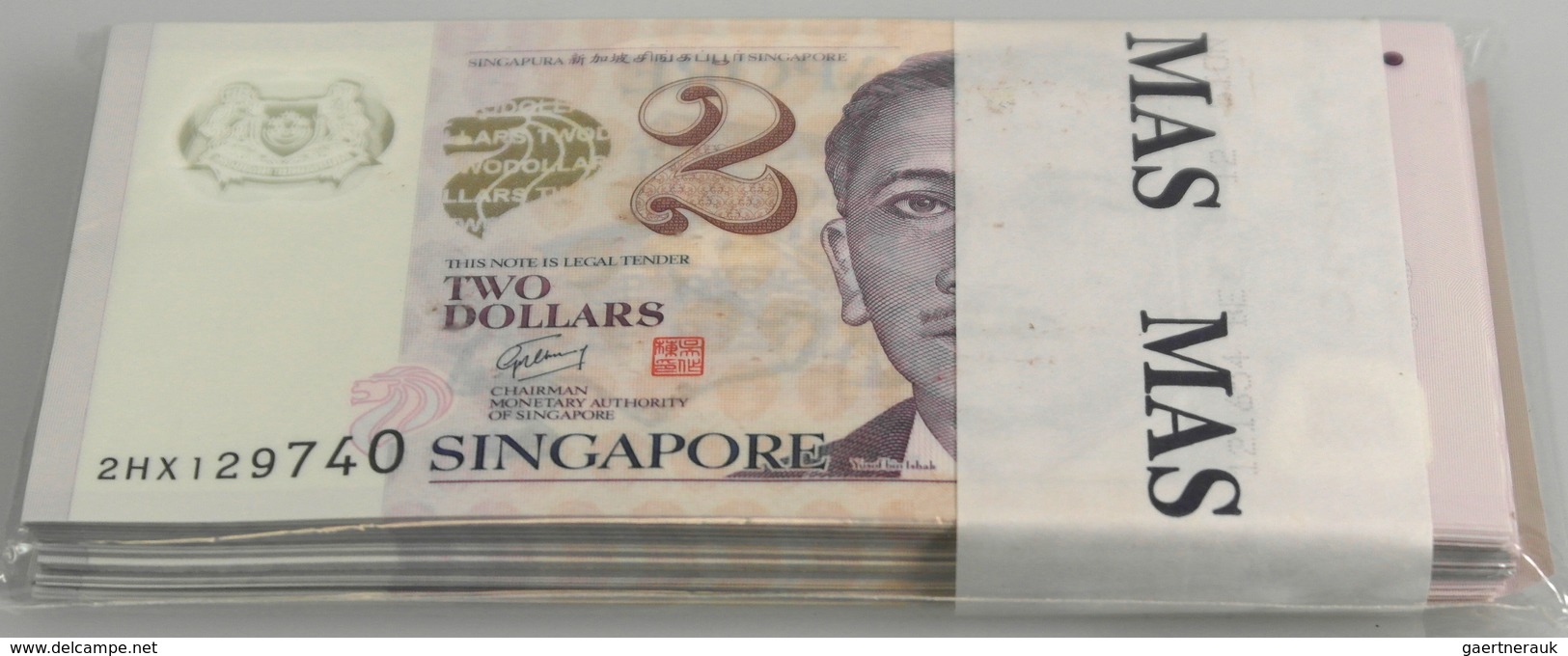 02855 Singapore / Singapur: Bundle Of 100 Pcs. 2 Dollars ND(2006-2015), P.46a In UNC (100 Pcs.) - Singapur