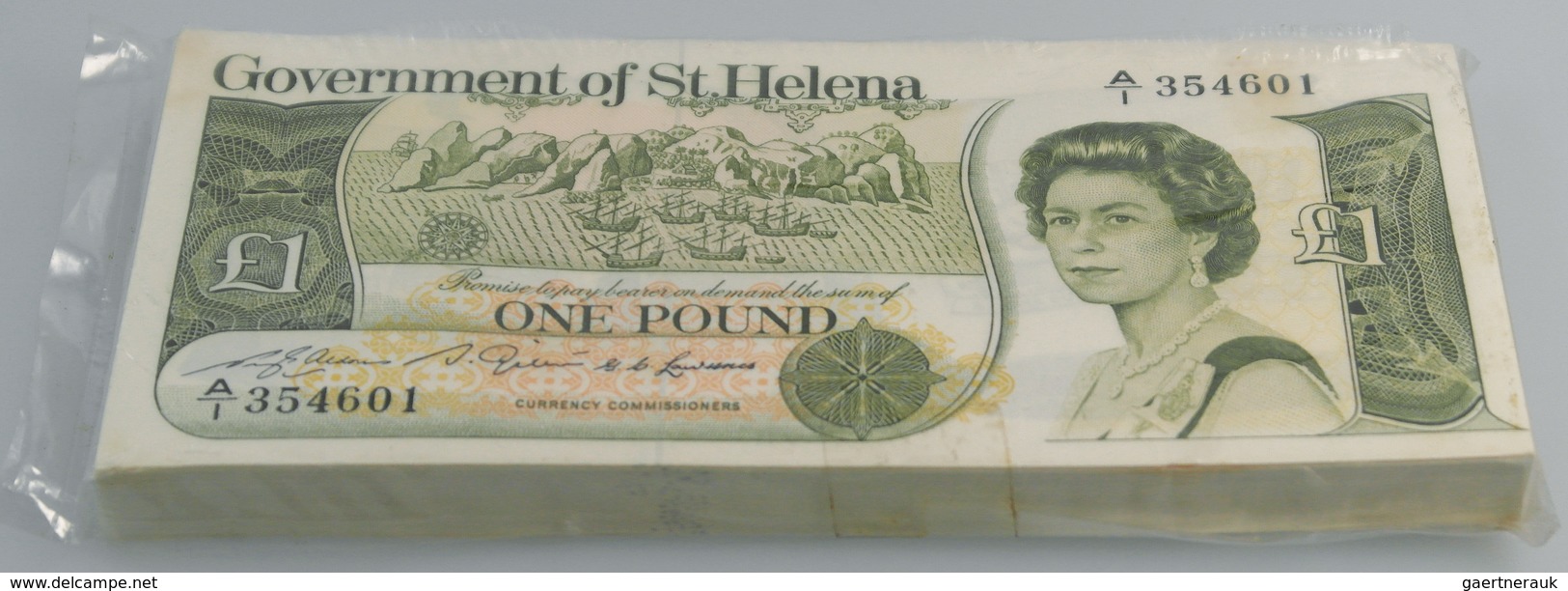02863 St. Helena: Bundle With 100 Pcs. St. Helena 1 Pound, P.9 In AUNC/UNC - Saint Helena Island