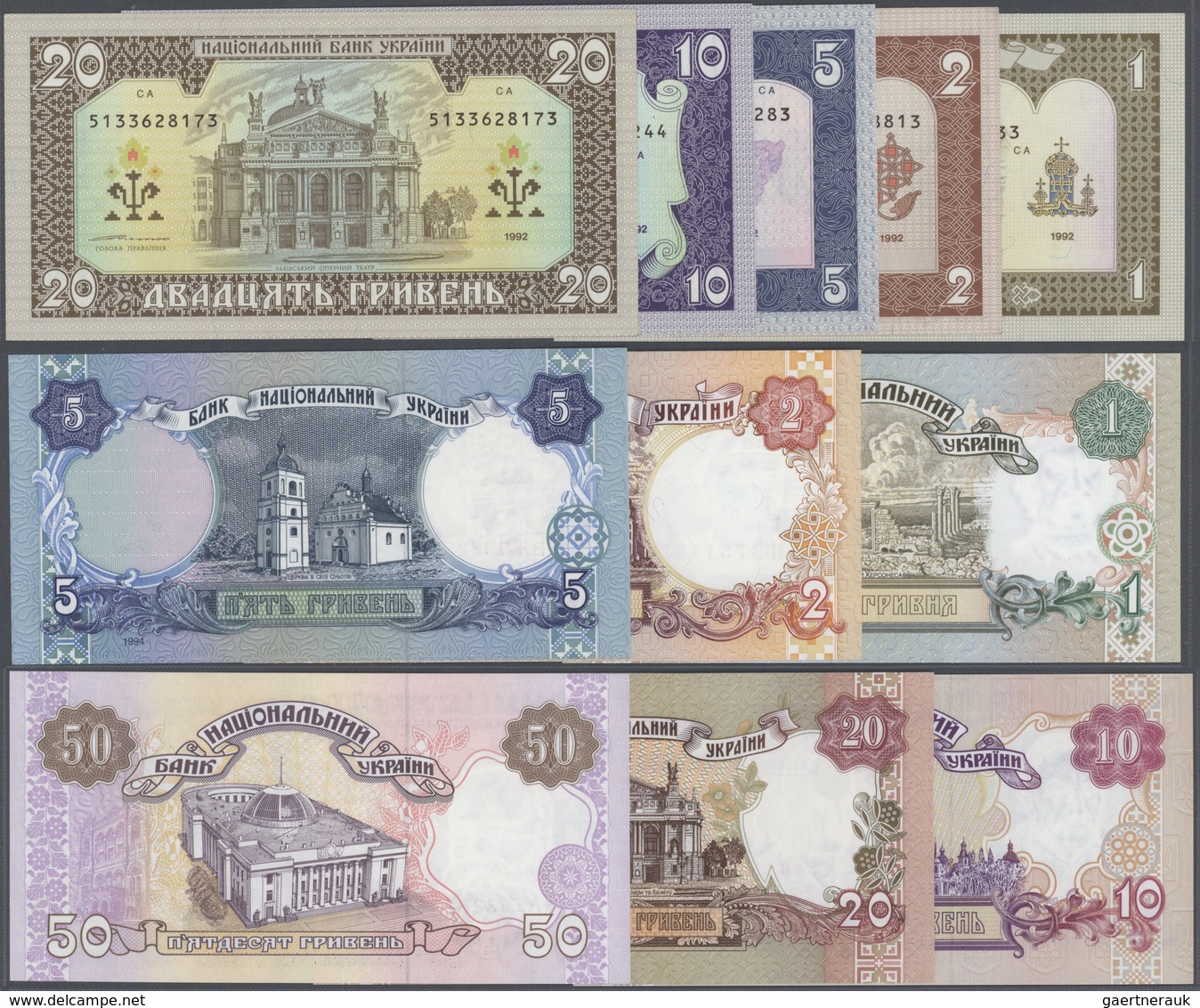 02886 Ukraina / Ukraine: Huge Set With 38 Banknotes Of The State Hrivnya Issues 1992 Till 1996 Containing - Ucrania