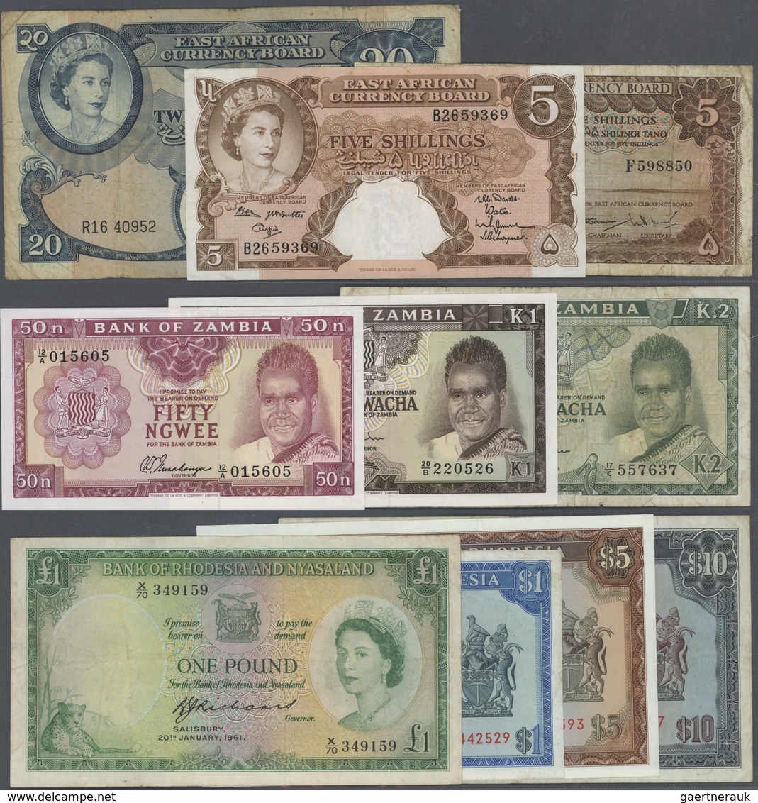 02926 Alle Welt: Set Of 10 African Banknotes Containing East Africa: 5 Shillings P. 45 (F-), 5 Shillings P - Other & Unclassified