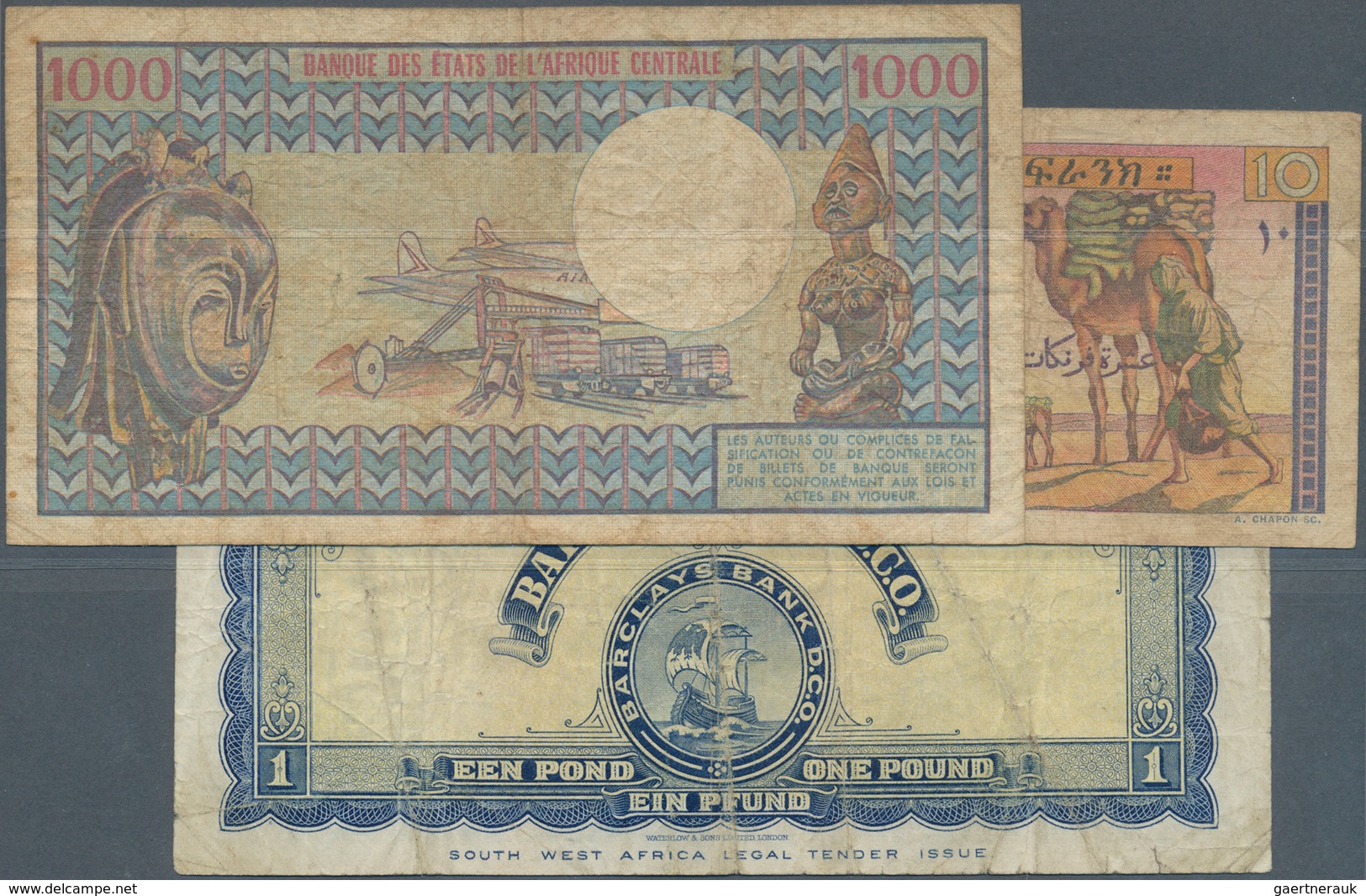 02948 Africa / Afrika: Small Lot With 3 Banknotes Djibouti - Banque De L'Indochine 10 Francs ND(1946) P.19 - Otros – Africa