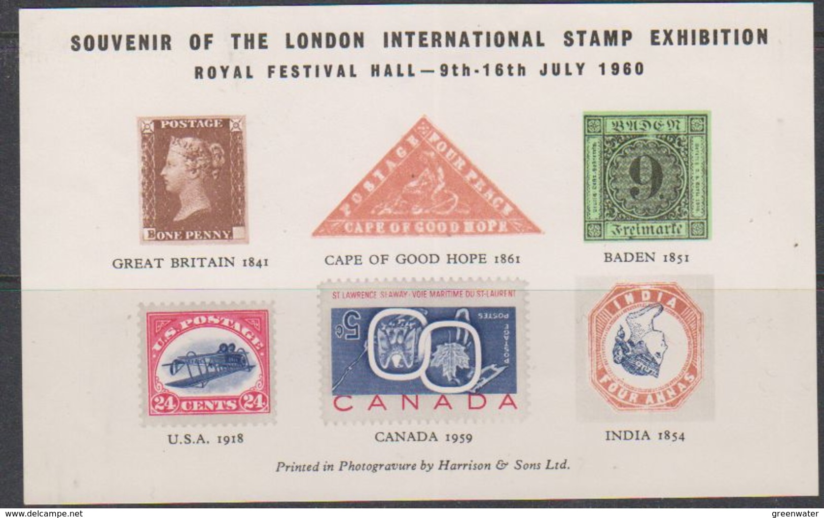 Great Britain 1960 London Stamp Exhibition Souvenir Sheet ** Mnh (38620) - Probe- Und Nachdrucke