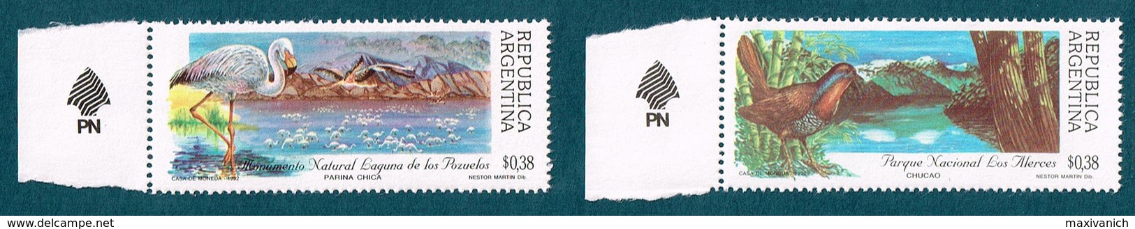 Argentina 1992 National Parks Birds Los Alerces - Chucao Tapaculo Laguna De Los Pozuelos - James’s Flamingo MNH - Neufs