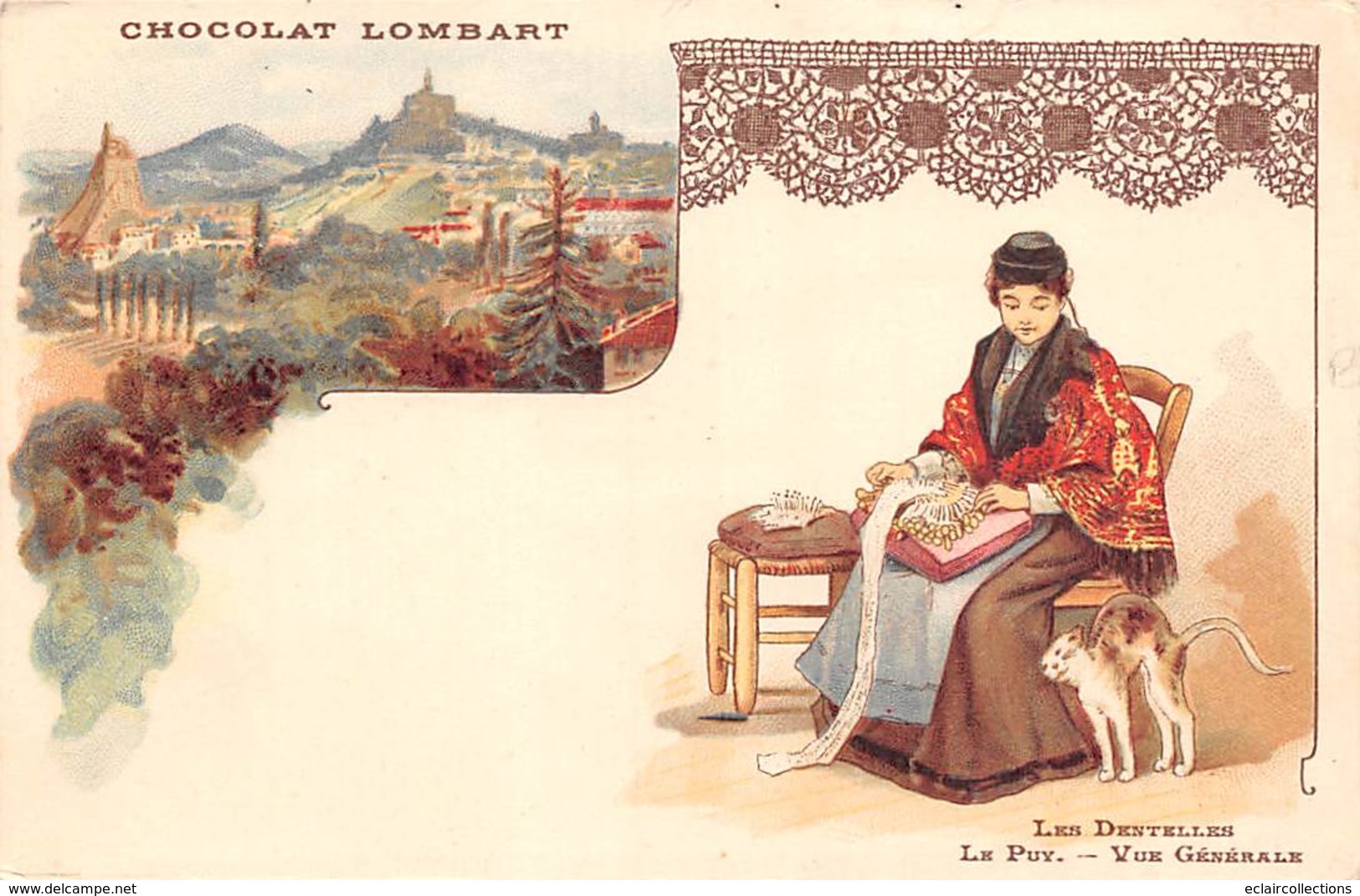 Théme:  Métier  Broderie   Une Dentellière Du Puy  En Velay . Illustrée Chocolat Lombart. (voir Scan) - Artigianato