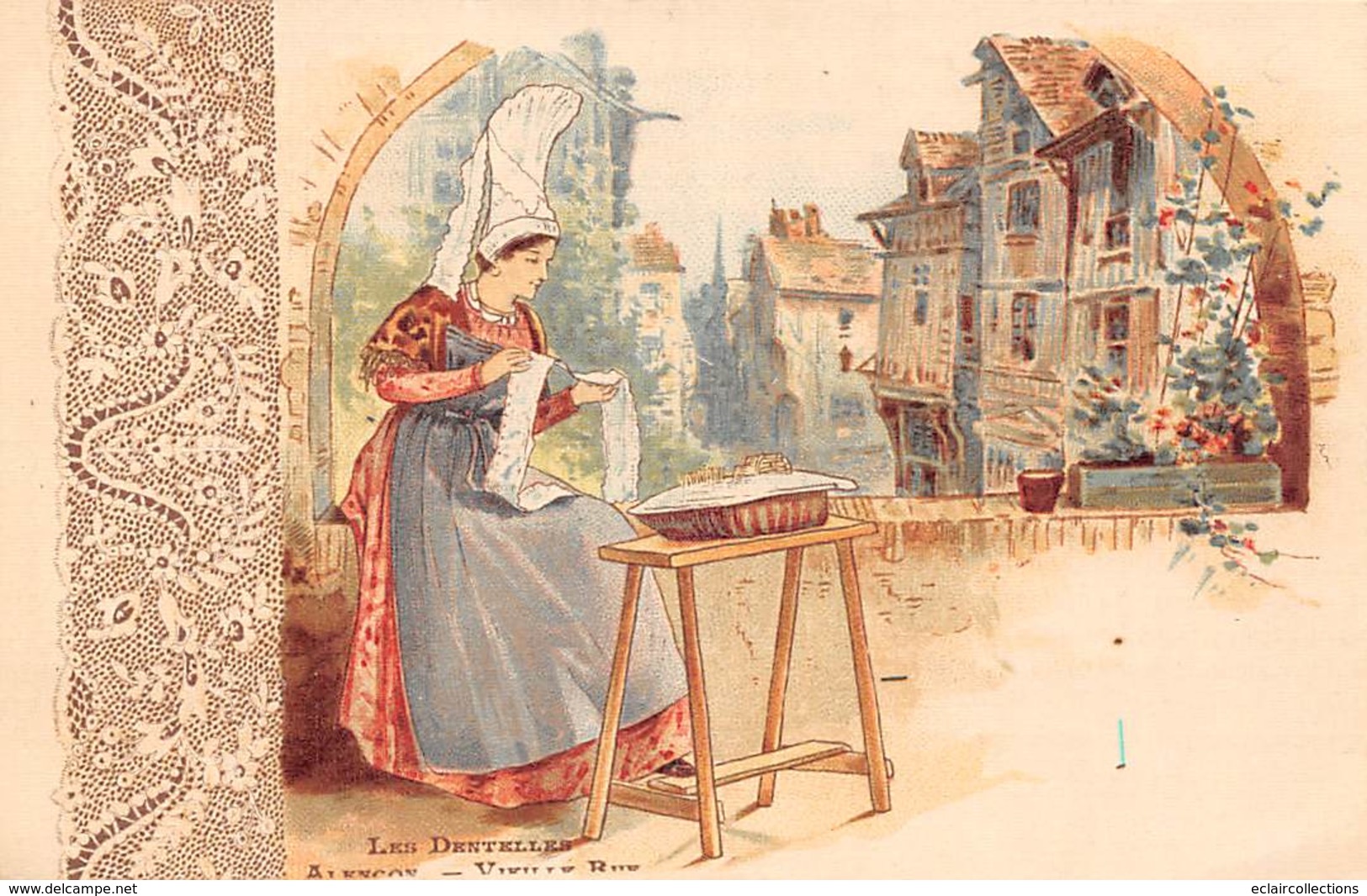 Théme:  Métier  Broderie   Une Dentellière Alençon 61 . Illustrée Chocolat Lombart. (voir Scan) - Craft
