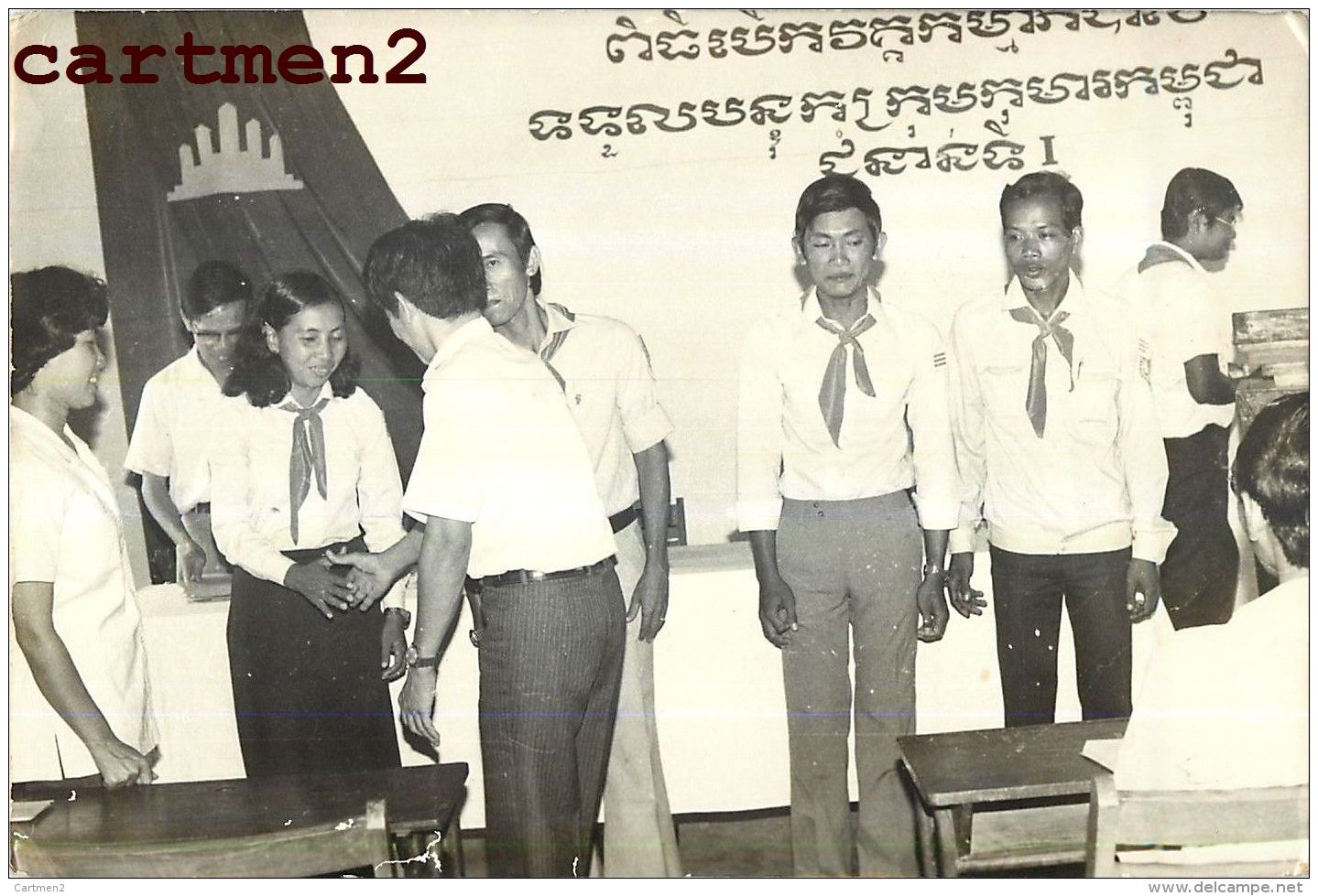 CAMBODGE CAMBODIA GRANDE PHOTOGRAPHIE SCOUT ? SCOUTISME ? TEMPLE ANGKOR PHNOM-PENH Indochine - Cambodge