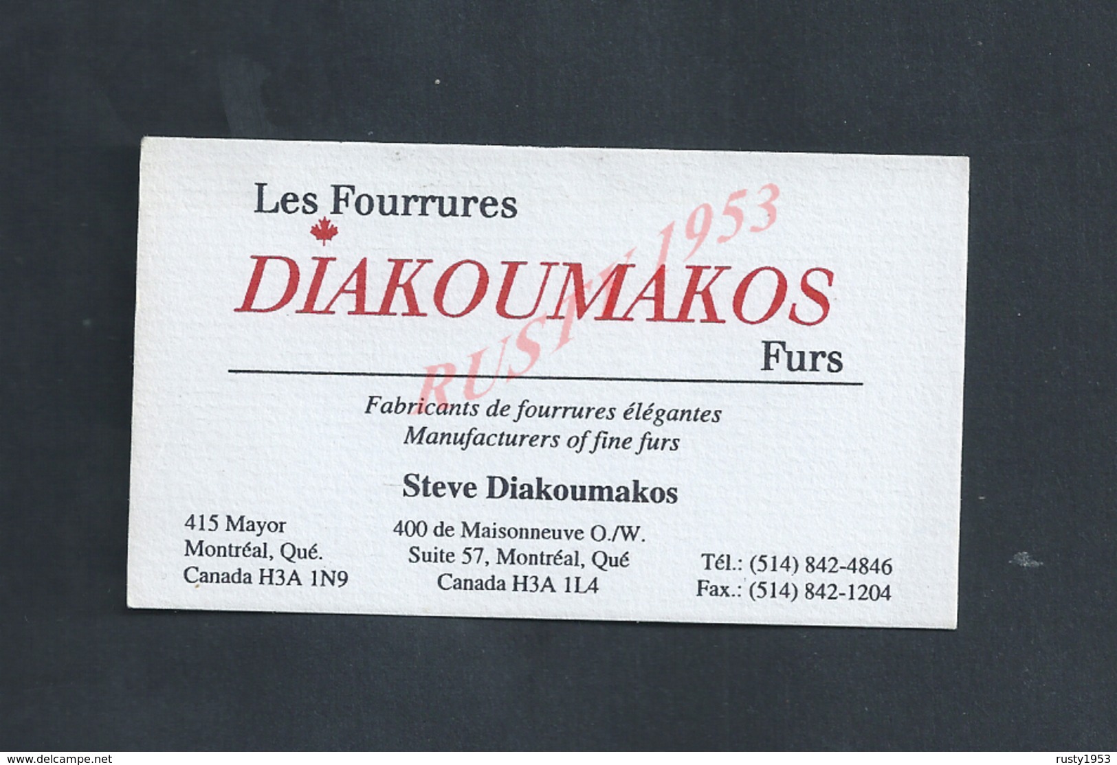 CDV CARTE DE VISITE DIAKOUMAKOS LES FOURRURES AU CANADA : - Visiting Cards