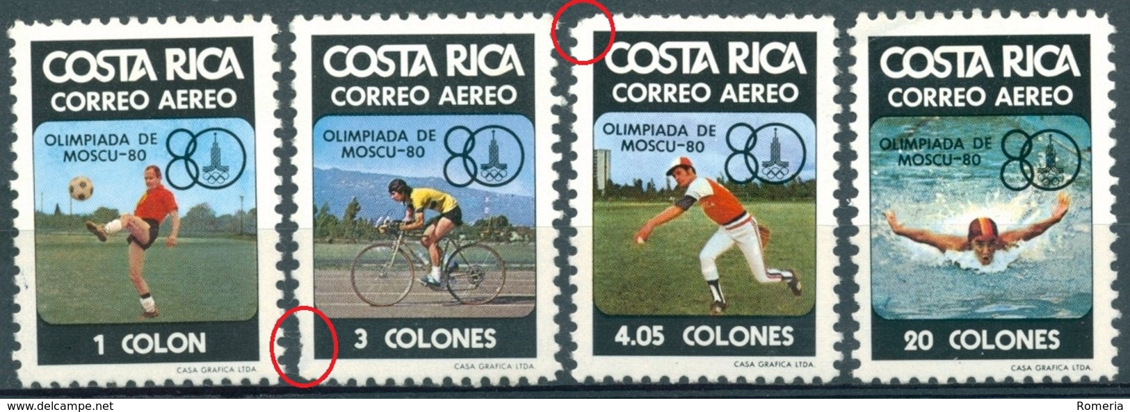 Costa Rica - 1980 - Yt PA 764/767 - J.O. De Sydney - ** Mais 765 Et 766 Dents Courtes, Voir Scan - Prix Adapté - Costa Rica