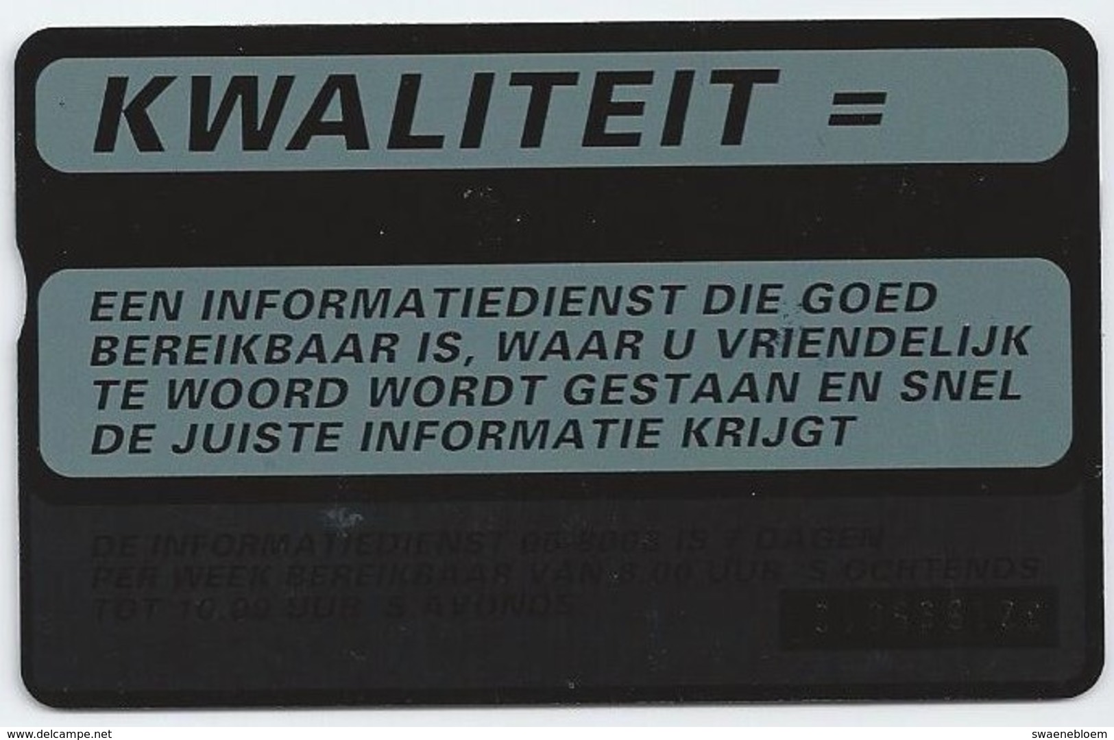 NL.- Nederland. PTT Telecom 06-8008. 7 Dagen Per Week. 14 Uur Per Dag. 20 Eenheden. KWALITEIT. 321B - Openbaar