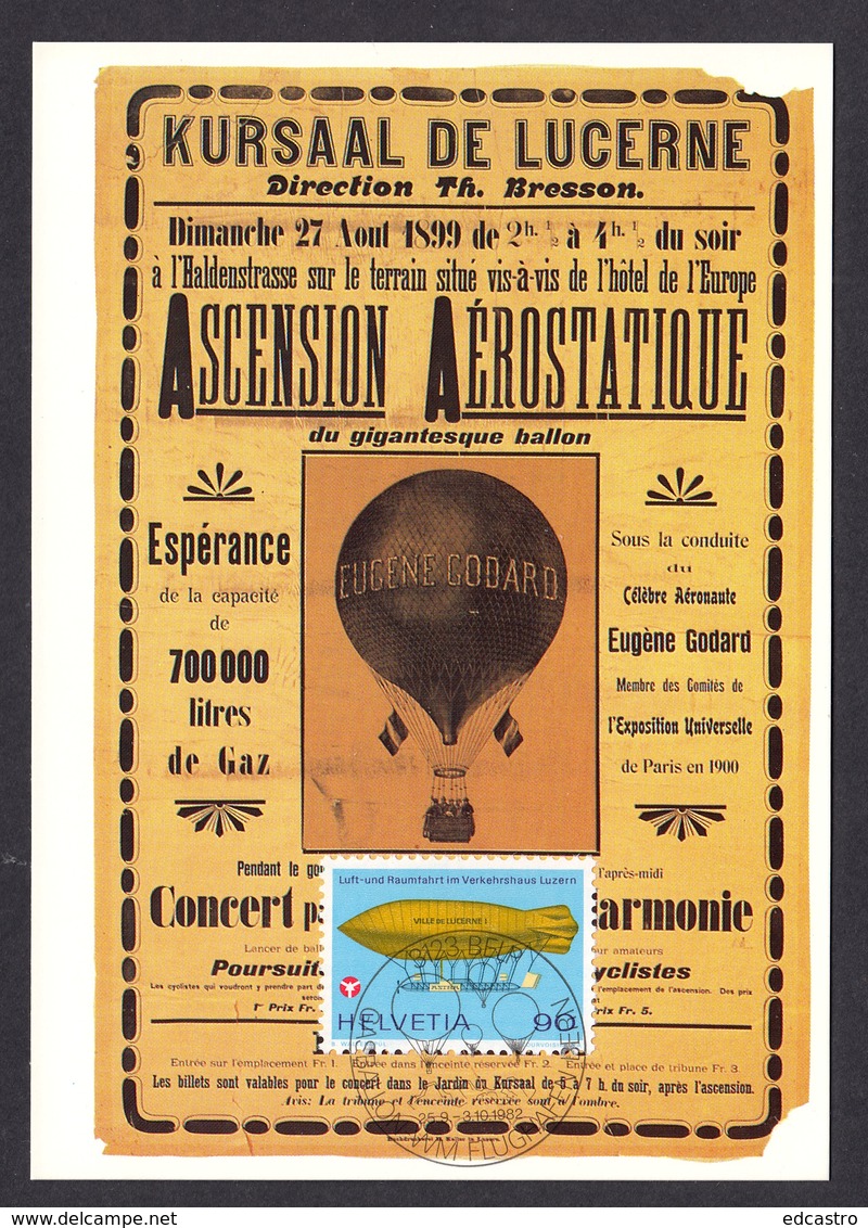 SWITZERLAND 1982 MAXIMUM CARD BALLOON -  MONGOLFIER - BALON - - Montgolfier