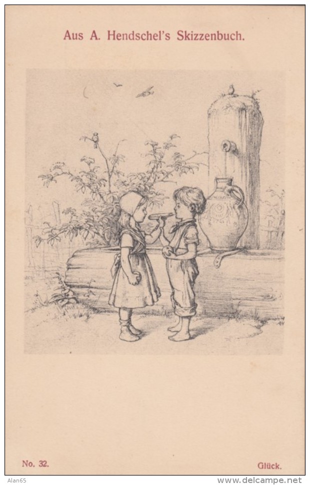 Albert Hendschel 'Skizzenbuch' Sketch Book Image #32 Boy And Girl Share Food,, C1910s Vintage Postcard - Other & Unclassified