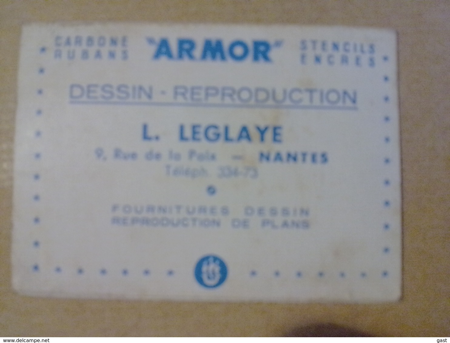44 NANTES  ARMOR  DESSIN  REPRODUCTION  L.  LEGLAYE  9 RUE DE LA PAIX   NANTES - Petit Format : 1941-60