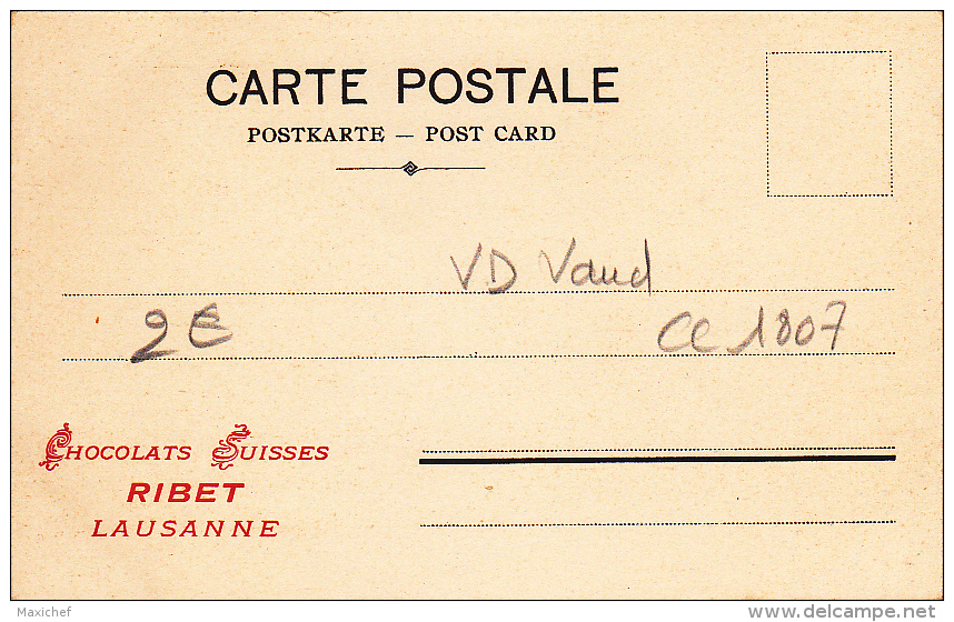 Carte Précuseur - Le Château De Vüfflens - Pub "Chocolats RIBET" Lausanne - Vufflens-le-Château