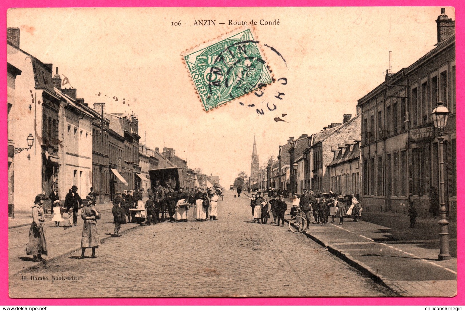 Anzin - Route De Condé - Bicyclette - Belle Animation - Animée - Phot. Edit. H. DAMEE - 1906 - Oblit. St AMAND LES EAUX - Anzin