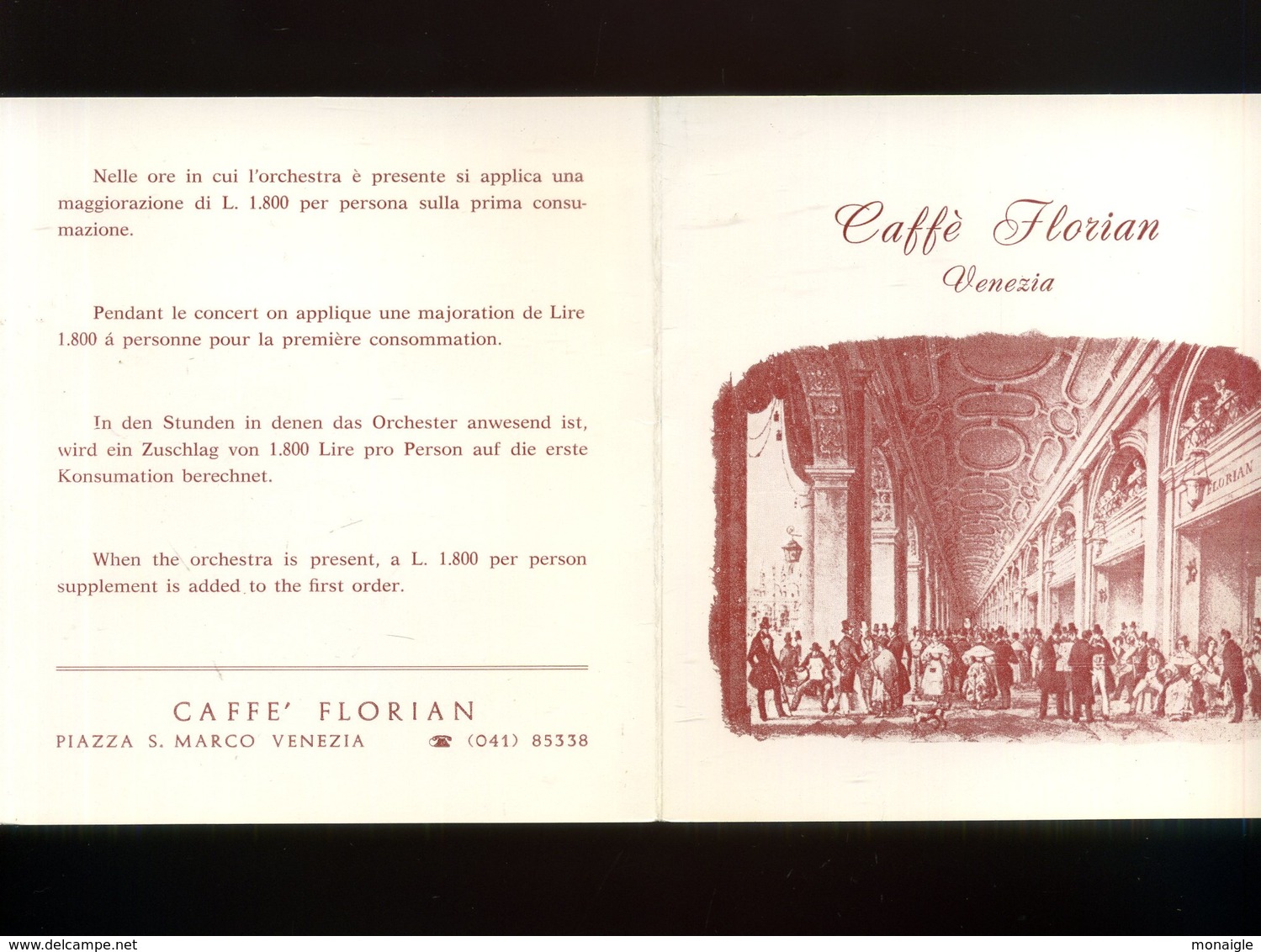 Dépliant Touristique CAFFE FLORIAN Café Florian Venezia Venise Italie Italy - Pubblicitari