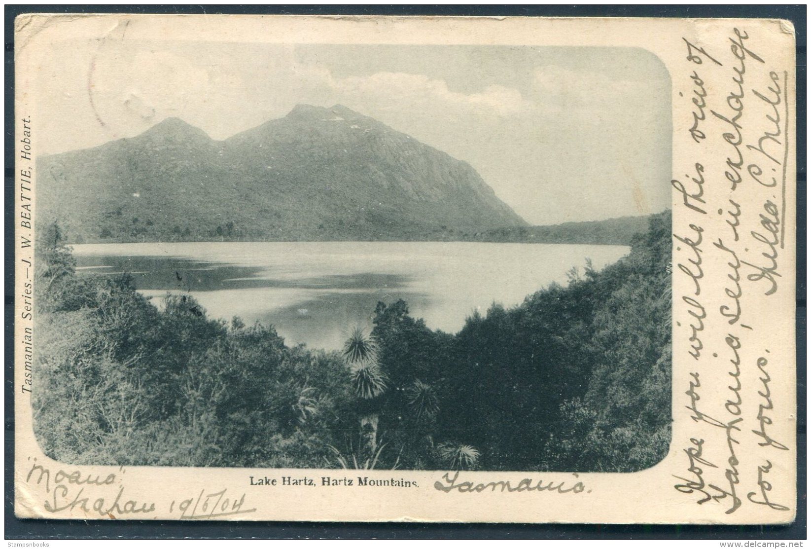 1905 Tasmania Lake Hartz, Hartz Mountains Postcard. Strahan - Wallington, Surrey - Brieven En Documenten