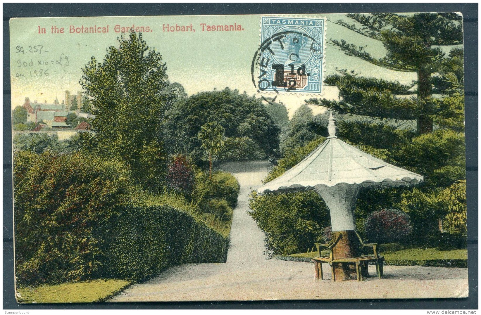 1904 Tasmania Botanical Gardens, Hobart Postcard. Lovett / Port Cygnet - Paris, France - Covers & Documents