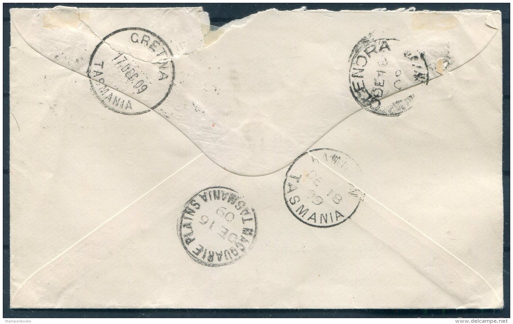 1909 Tasmania OHMS Official Cover. Ellendale - Hamiliton Misdirected Gretna Via Glenora, Macquarie Plains. - Storia Postale