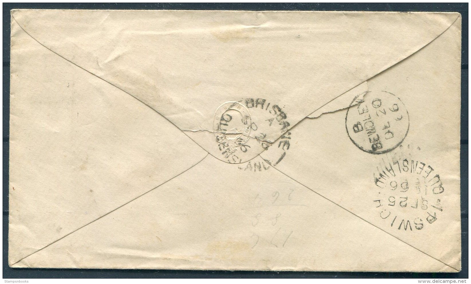 1866 Queensland 6d Chalon (SG 27?) Cover Ipswich - Bewdley, England Via Brisbane - Briefe U. Dokumente