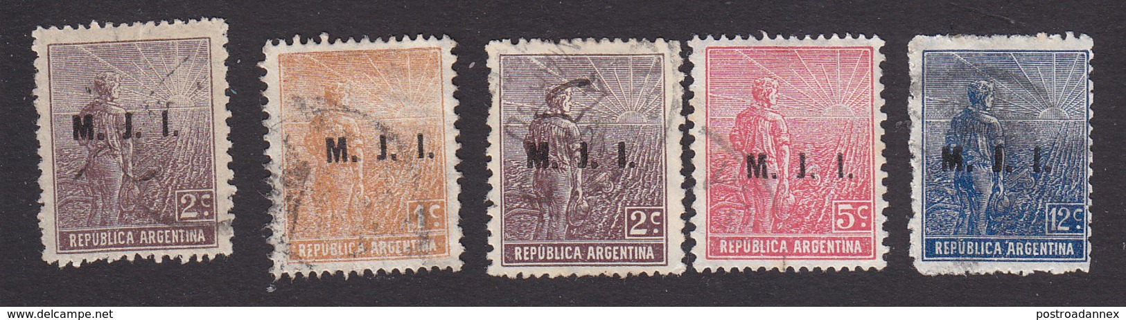 Argentina, Scott #OD183-OD187, Used, Regular Issues Overprinted, Issued 1913 - Service