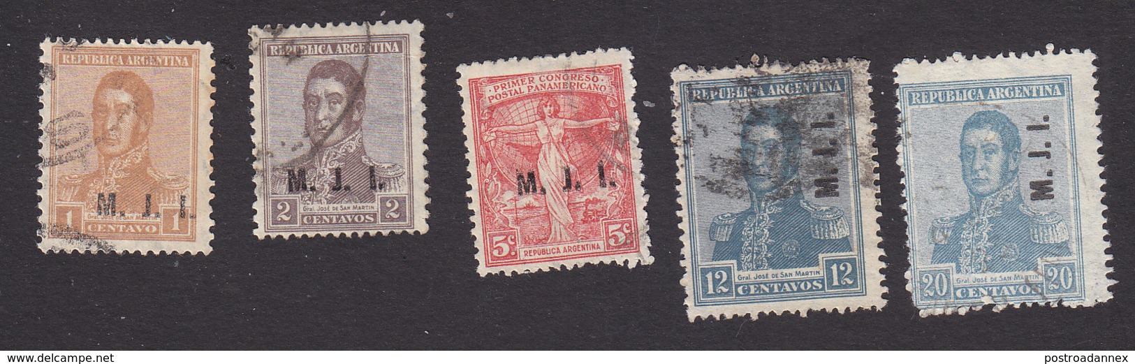 Argentina, Scott #OD206-OD210, Used, Regular Issues Overprinted, Issued 1913 - Dienstmarken