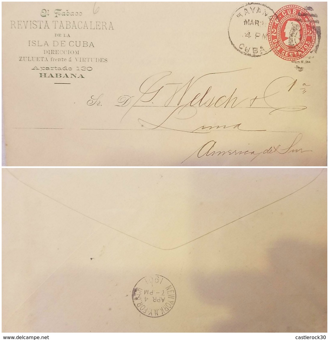 O) 1901 CUBA- CARIBE, TOBACCO-MAGAZINE TABACALERA,US OCCUPATION, POSTAL STATIONERY 2 CENTAVOS COLUMBUS, - Briefe U. Dokumente