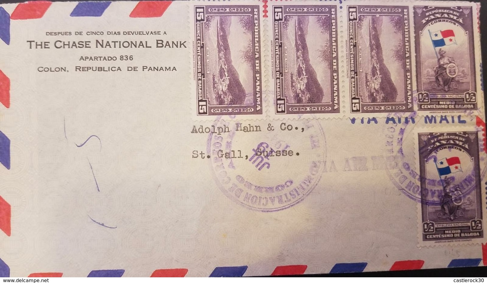 O) 1947 PANAMA, AIRMAIL, TABOGA ISLAND 15 CENTESIMOS DE BALBOA SCOTT AP34, NATIONAL EMBLEMS SCOTT A95 1/2 CENTESIMO DE B - Panama