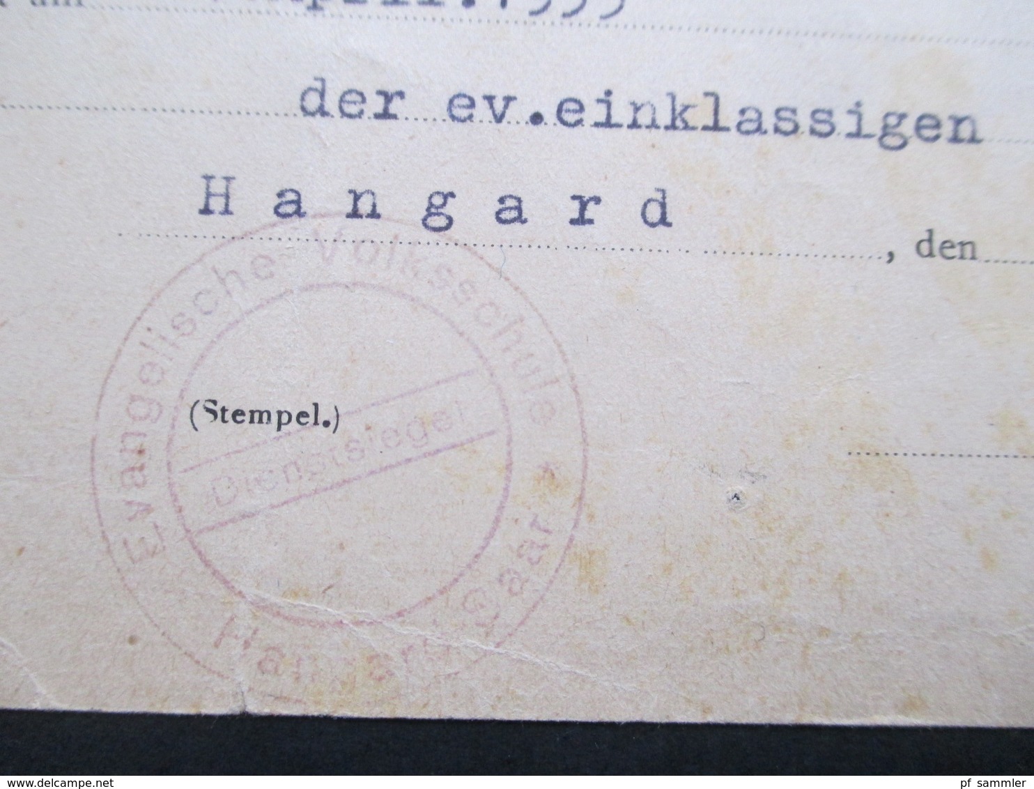 Saargebiet 1953 Postkarte Antwortkarte Aufnahmebescheinigung Evangelische Volksschule Hangard Saar.