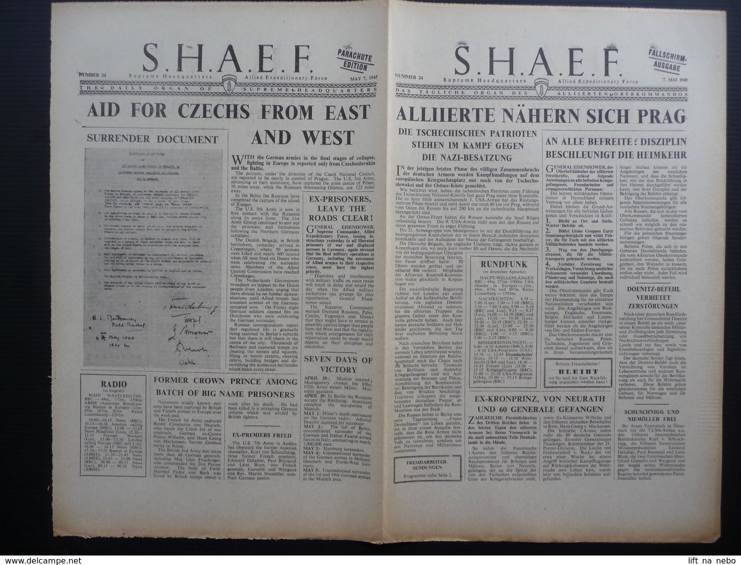 WWII WW2 Tract Flugblatt Propaganda Leaflet Newspaper, VG.24, S.H.A.E.F., Nr. 24, 7. Mai 1945, ALLIIERTE NÄHERN SICH... - Non Classés