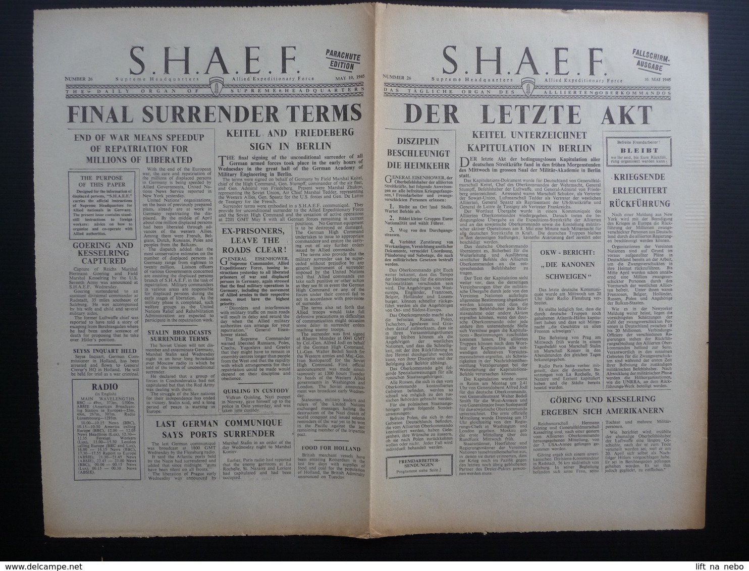 WWII WW2 Tract Flugblatt Propaganda Leaflet Newspaper, VG.26, S.H.A.E.F., Nr. 26, 10. Mai 1945 - DER LETZTE AKT... - Non Classificati