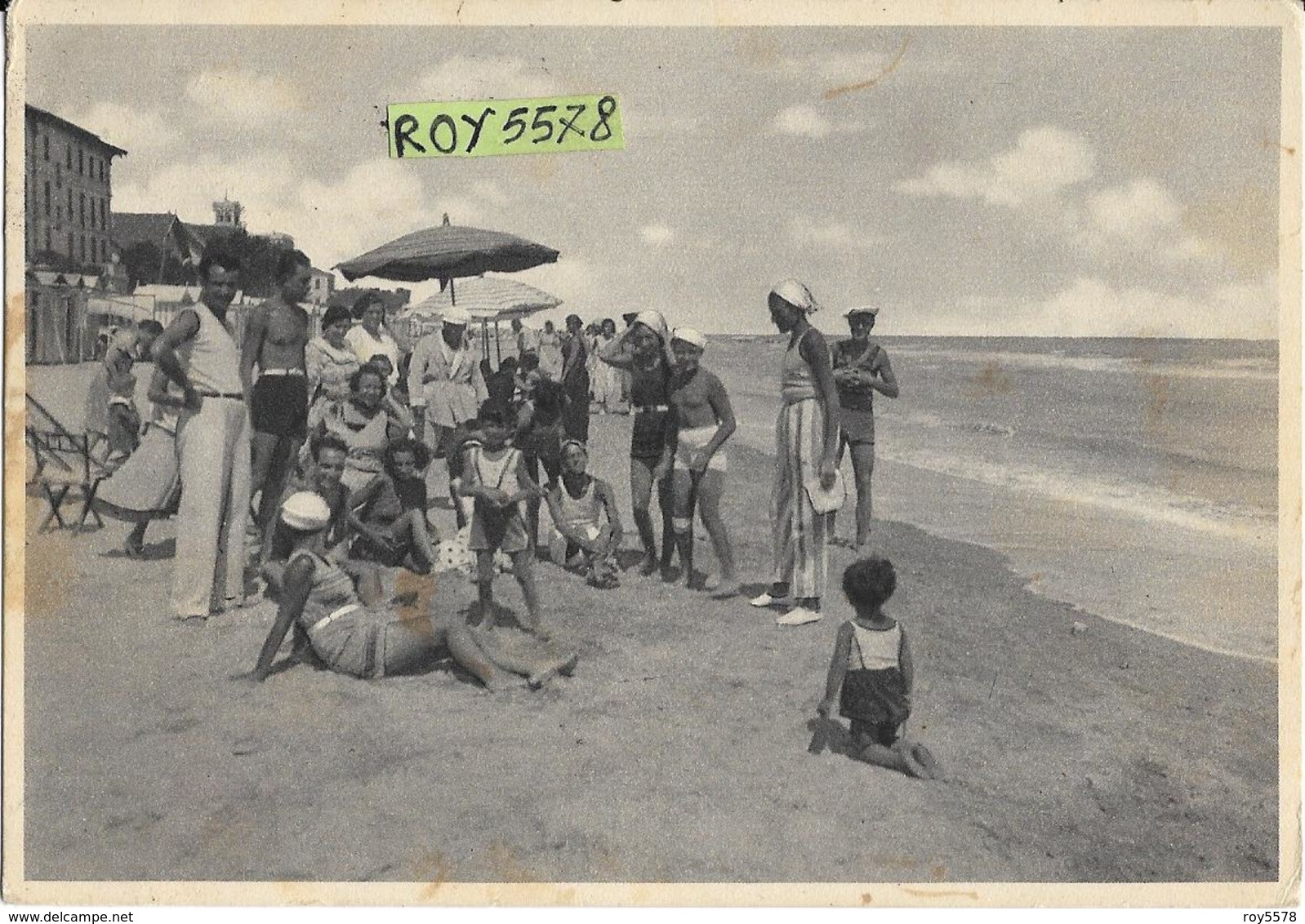 Marche-ascoli Piceno-grottammare Spiaggia Particolare Bella Veduta Anni 30 Bagnanti A Riva Costumi D'epoca Ombrelloni - Altri & Non Classificati