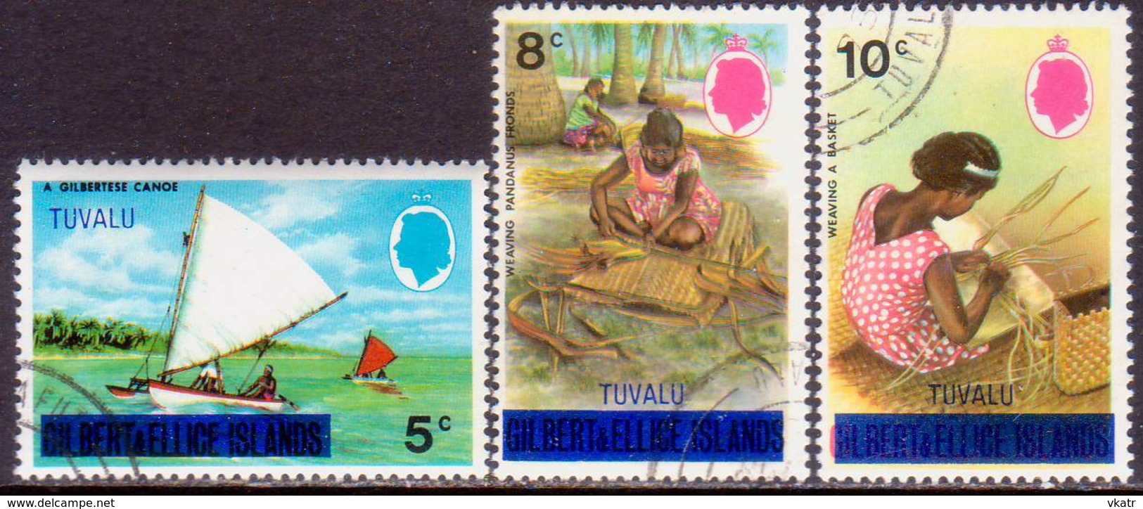 TUVALU 1976 SG #5-7 Part Set Used All With Wmk Mult. Block CA Upright - Tuvalu