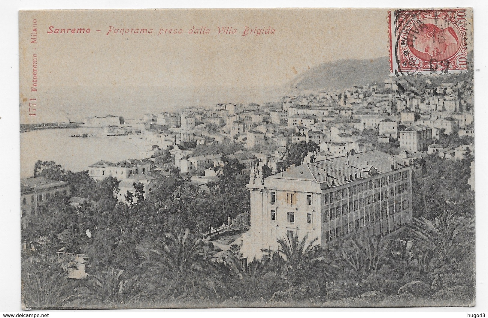 (RECTO / VERSO) SAN REMO EN 1909 - PLI VERTICAL -  BEAU TIMBRE ET CACHET - CPA VOYAGEE - San Remo