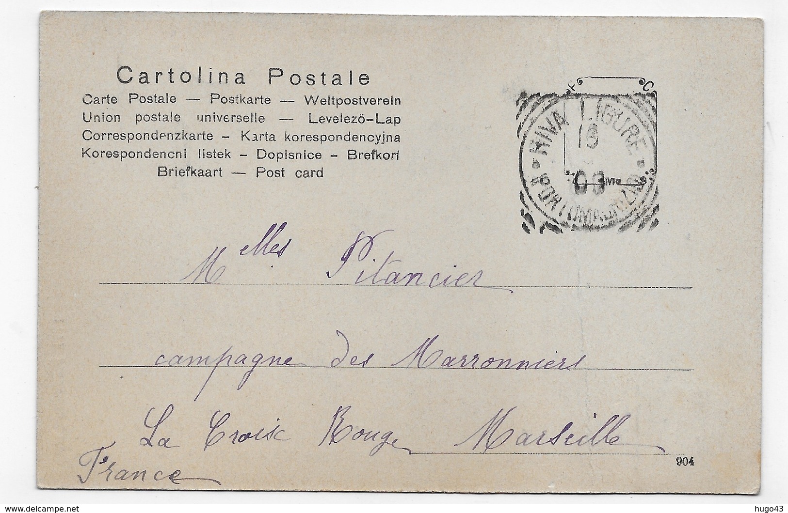 (RECTO / VERSO) SAN REMO EN 1909 - PLI VERTICAL -  BEAU TIMBRE ET CACHET - CPA VOYAGEE - San Remo