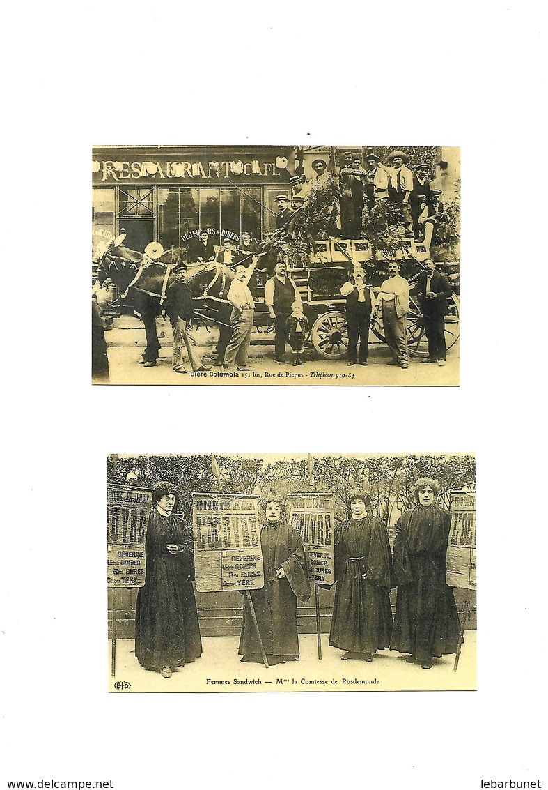 Carte Postale Paris (75) Petits Métiers Bières Columbla   Femmes Sandwich  Repro 2 Cartes - Artisanry In Paris