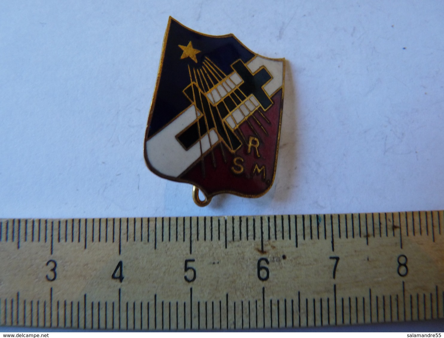 Insigne Décoration Broche Ancienne  R S M Régiment Croix Lorraine Blason écusson Tricolore étoile - Other & Unclassified