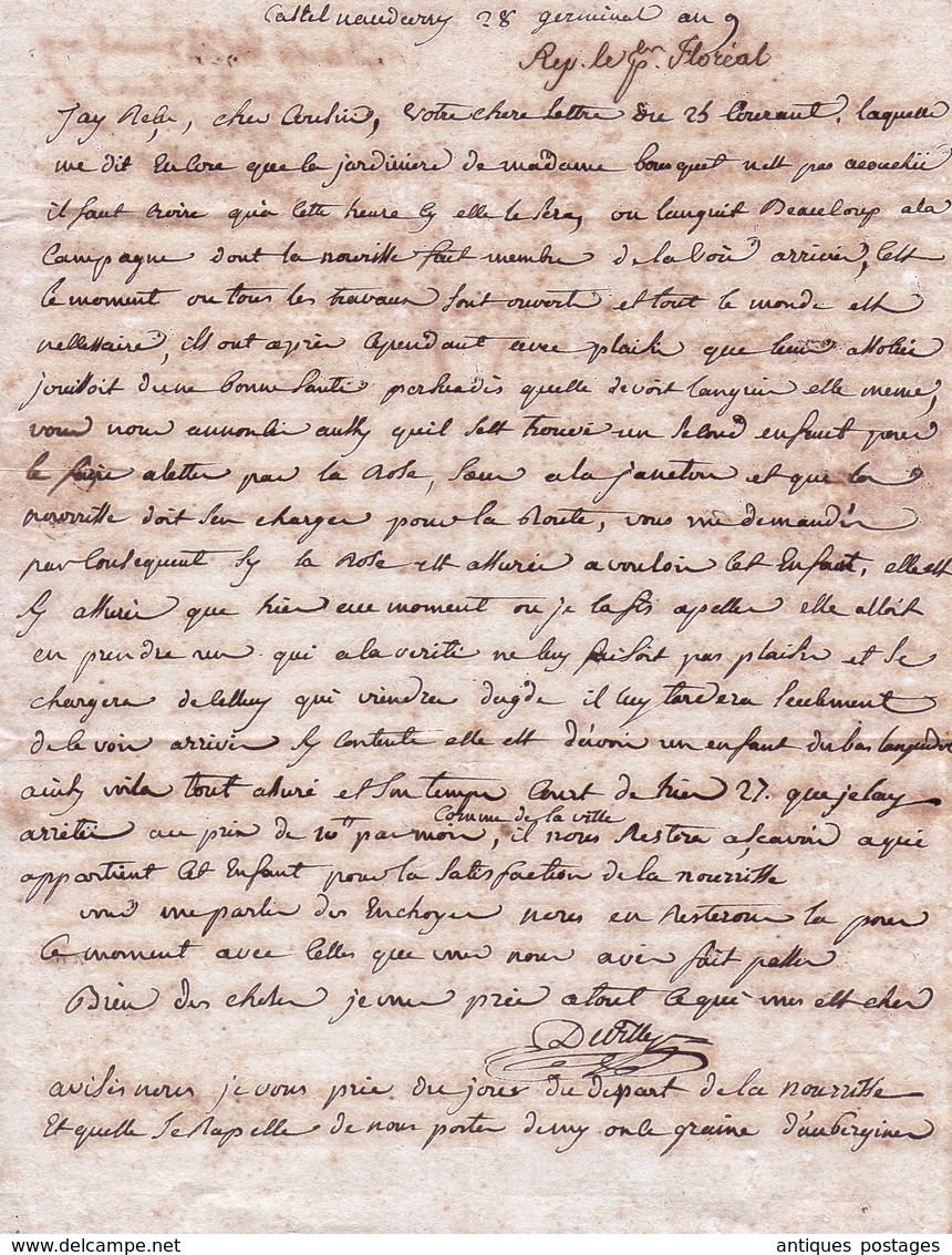 Lettre Avec Correspondance Castelnaudary 1801 Aude 28 Germinal An IX