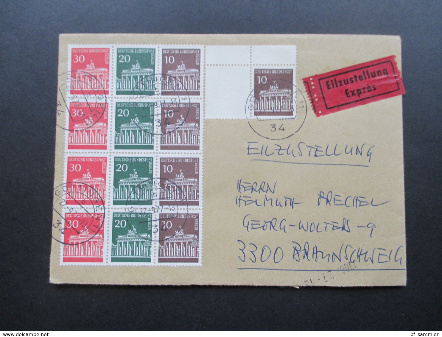 Berlin 1977 Eilbrief Mit Berlin ZD 4x W43 Als 12er Block Aus MHB. Viele Stempel! Nachsendeantrag Liegt Nicht Vor. - Cartas & Documentos