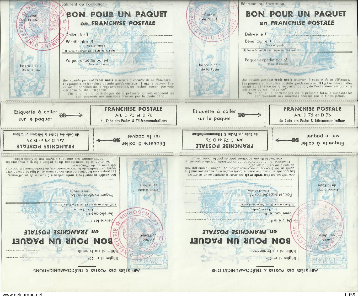 FRANCHISE POUR COLIS FEUILLE DE 4 TIMBRES Tête-bêche – 1964 N°15 - Timbres De Franchise Militaire