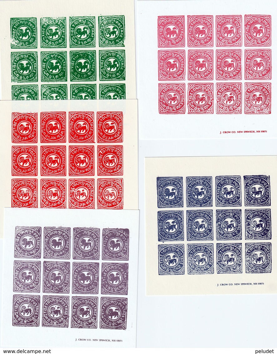 Tibet - Color Reprint Set Of Independent Tibet's First Stamp Issue - 5 Sheets (12 Stamps/sheet) - Autres - Asie