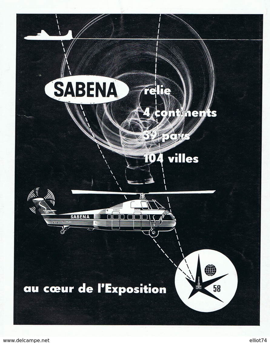 AFFICHE A4 - PUBLICITE SABENA - EXPOSITION 1958 - Publicités