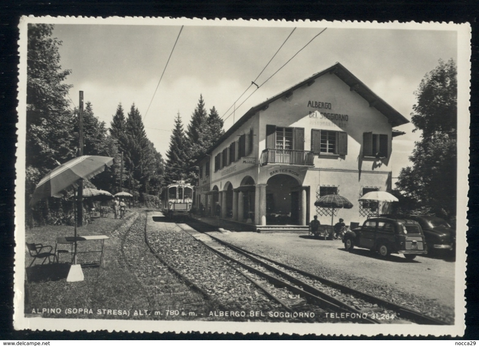 ALPINO - STRESA GIGNESE ANNI 40-50 ALBERGO BEL SOGGIORNO CON TRENO E GIARDINETTA - Bahnhöfe Mit Zügen