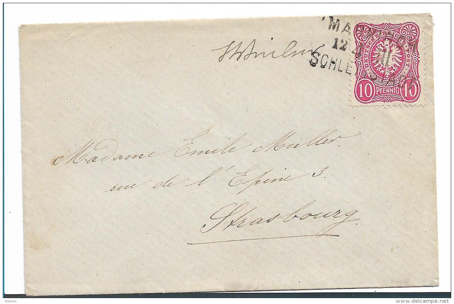 EL091 / Elsass,  Bahnpost Markirch Nach Schlettstadt 1882 - Lettres & Documents