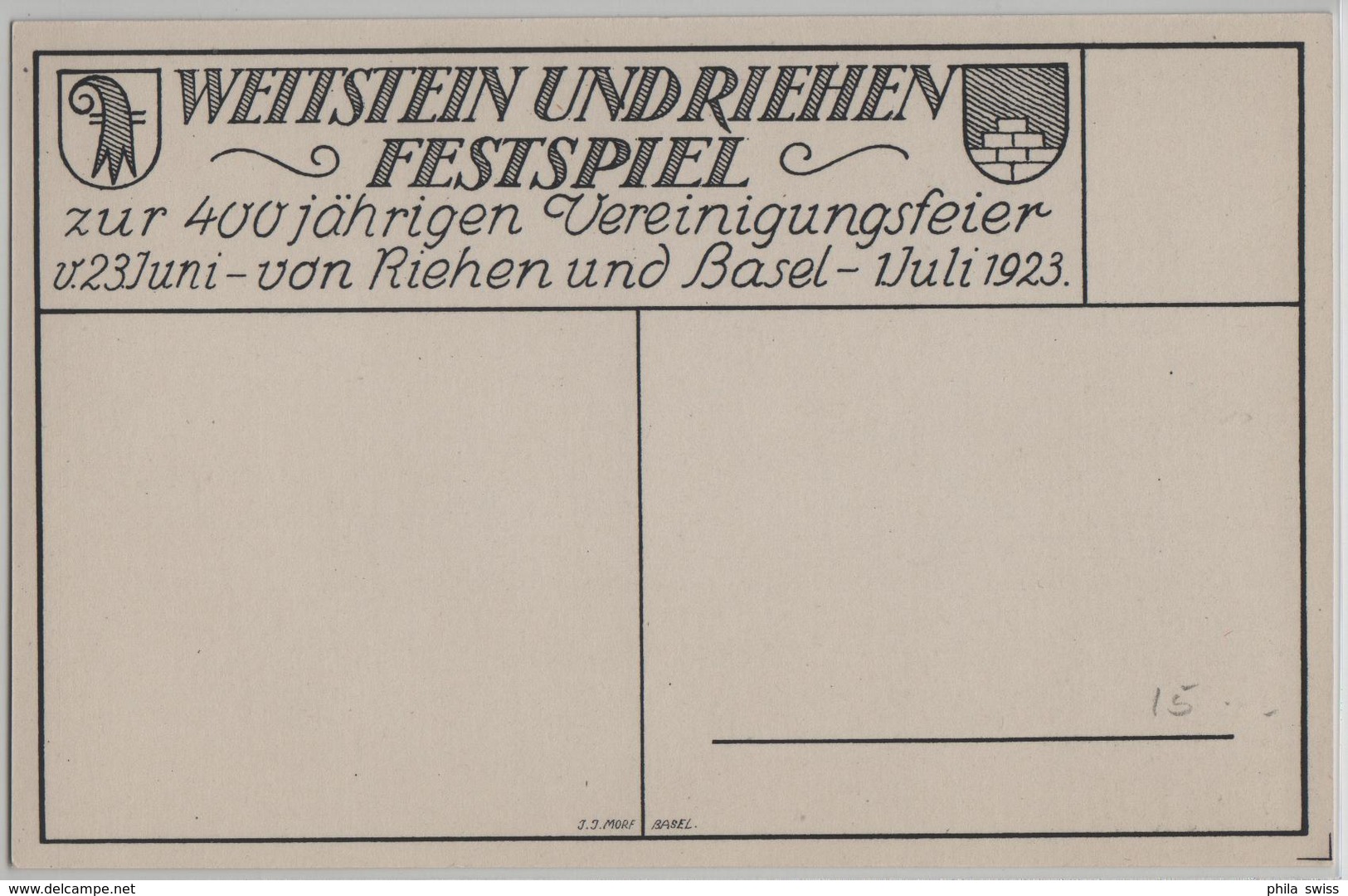 Basel - Wettstein Und Riehen Festspiel Zu 400 Jährigen Vereinigungsfeier 1923 - Litho J.J. Morf - Riehen