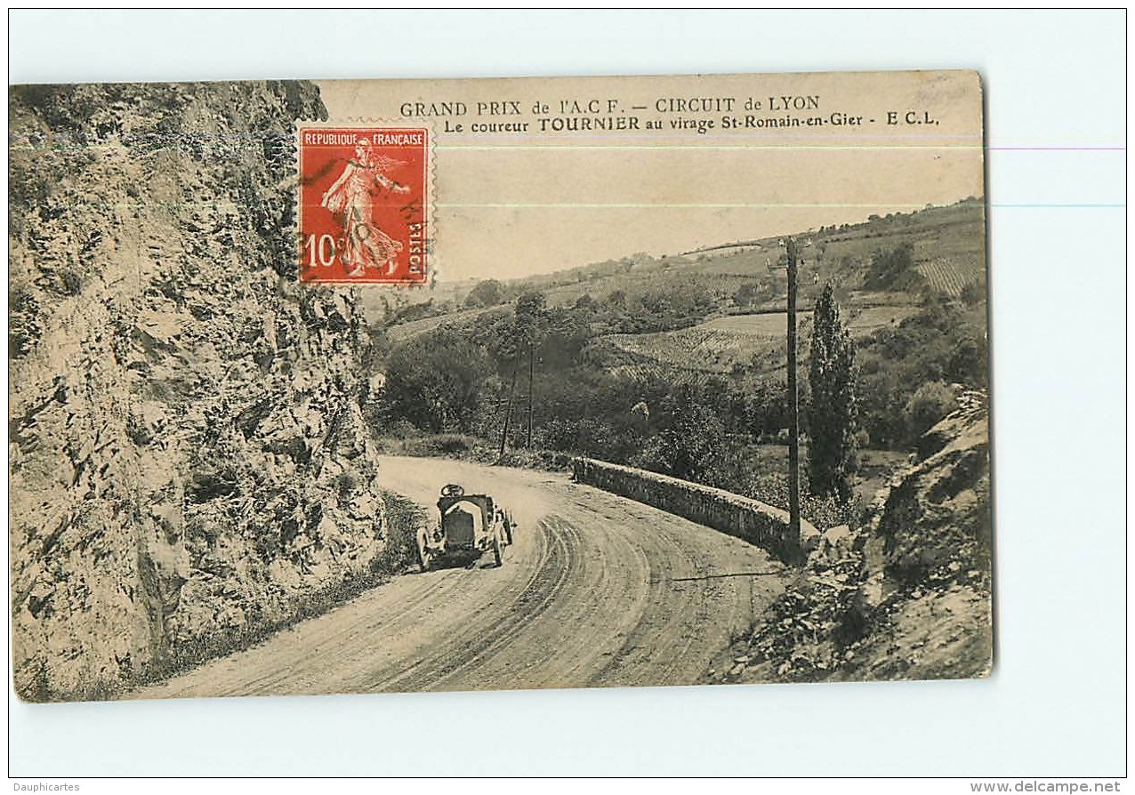 LYON - CIRCUIT De LYON - Le Coureur TOURNIER Au Virage De Saint Romain En Gier - Peu Courant - 2 Scans - Autres & Non Classés