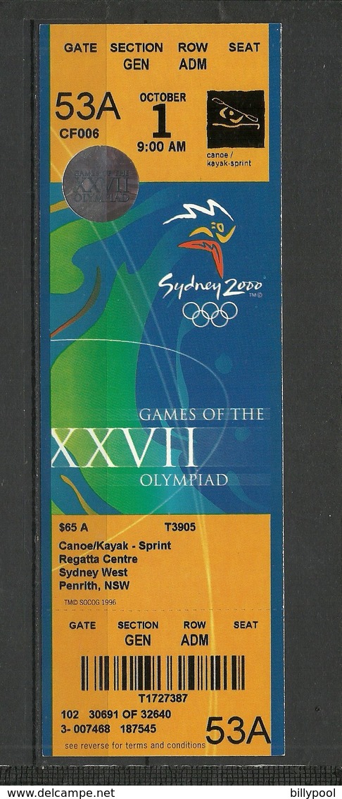 TICKET  Olympics Olympic Games Sydney  2000, Kanoe, NEW, UNUSED - Match Tickets