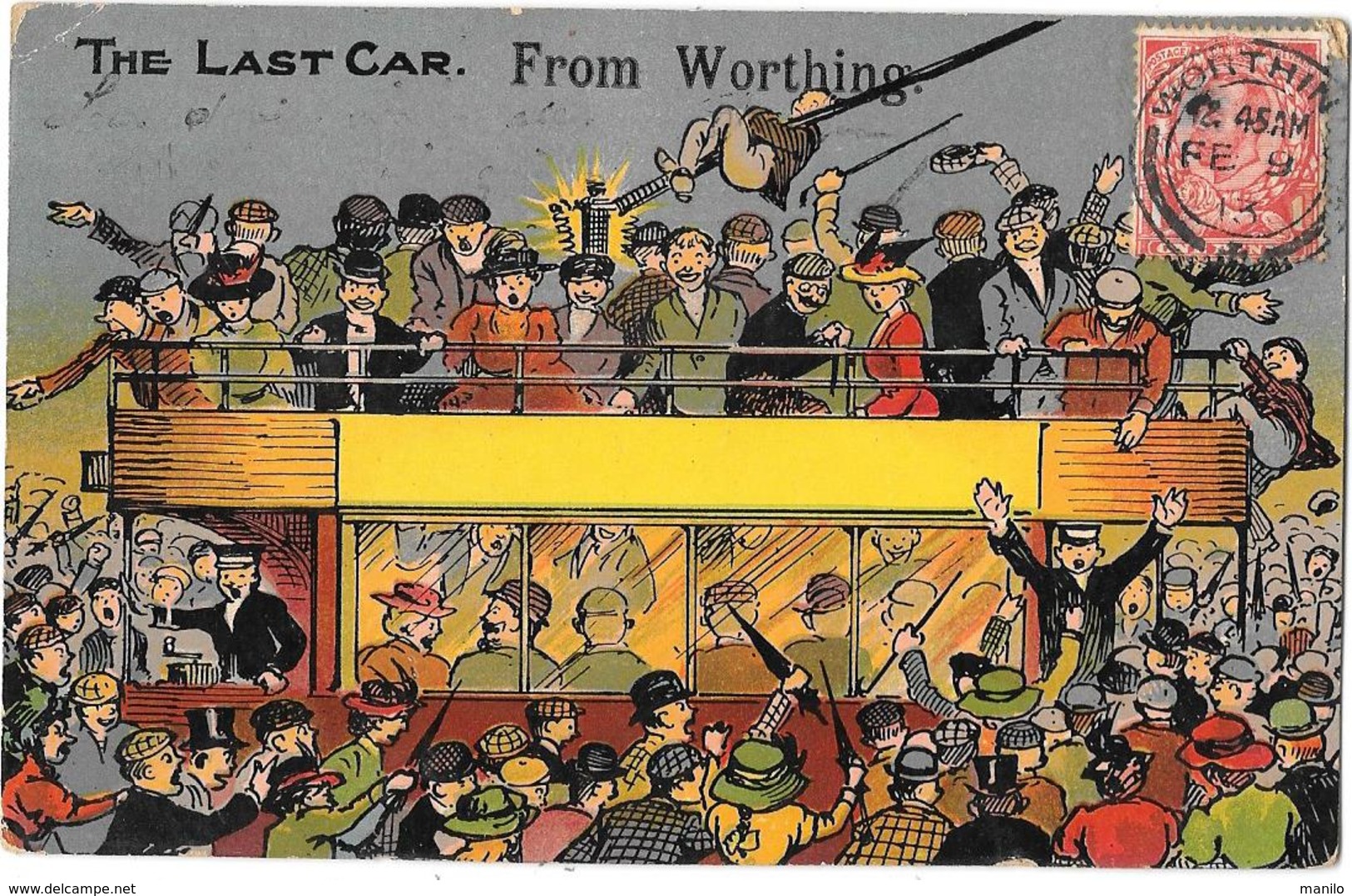 Angleterre - THE LAST CAR FROM WORTHING - Carte Illustrée Très Animée - Voyagé En 1913 - NATIONAL SERIES N° 1601 - Worthing